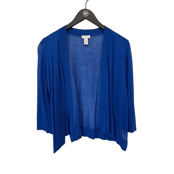 Chicos Open Front Cardigan Sweater Size 0 XS Royal Blue Quarter Sleeve Knit - Picture 1 of 6